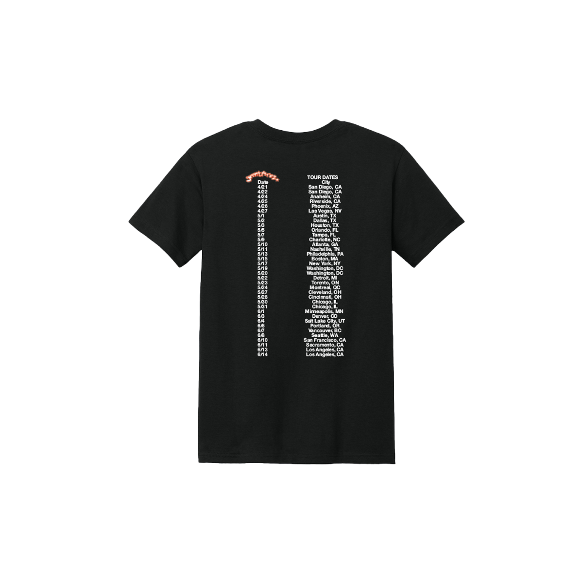 BACKFLIPS TOUR CITIES T-SHIRT - Black