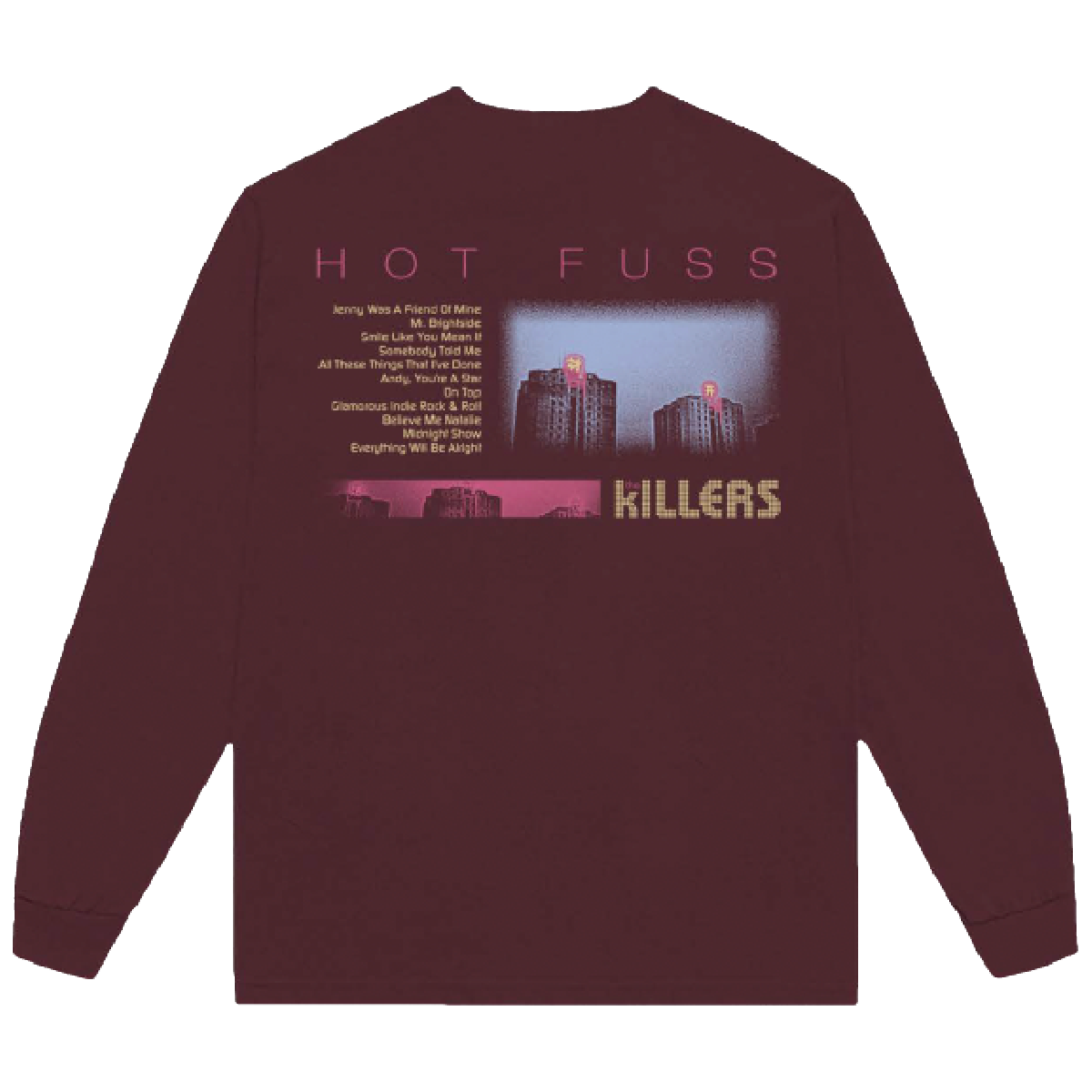 BURGUNDY HOT FUSS TRACKLIST LONG SLEEVE T-SHIRT