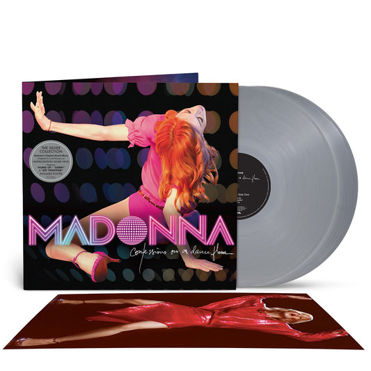 Vinyl record with cover featuring a stylized image of a person, likely related to Madonna, on a white background.
