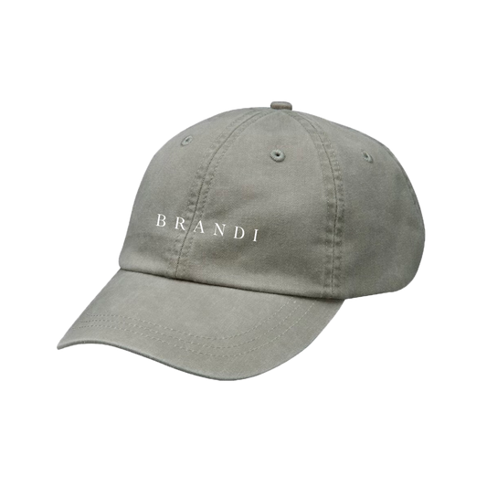 Gray cap with 'BRANDI' logo