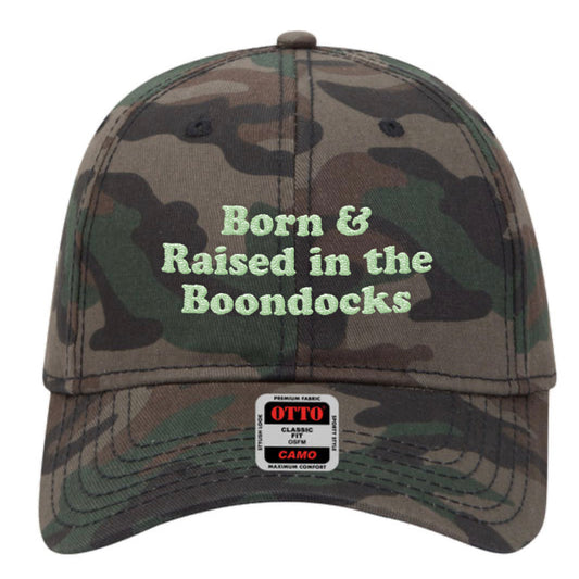 BORN & RAISED IN THE BOONDOCKS TRUCKER HAT