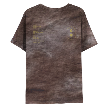 Back: Features the album track list on the left, and the moon and the sun on the right. Both the text and the symbols are golden. The songs are Sunrise, Church, Trouble in Town, BrokEn, Daddy, WOTW/POTP, Arabesque, When I Need a Friend, Guns, Orphans, Èkó, Cry Cry Cry, Old Friends, Bani Adam, Champion of the World, and Everyday Life