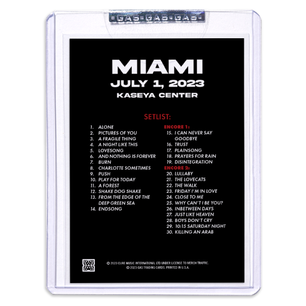 GAS The Cure July 1, 2023, Miami, FL 2nd Edition Trading Card Illustrated by Yvan Quinet