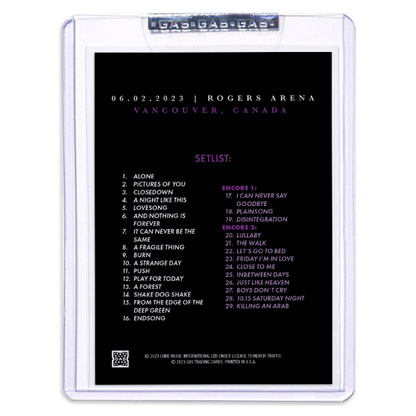 GAS The Cure June 2, 2023, Vancouver, BC, Canada 2nd Edition Trading Card Illustrated by Simon Marchner