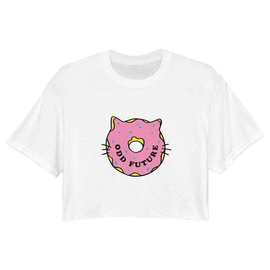 Donut Cat Crop Shirt - White-Odd Future