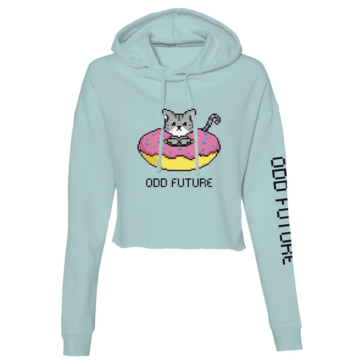 8-Bit Donut Cat Crop Hoodie - Sage-Odd Future
