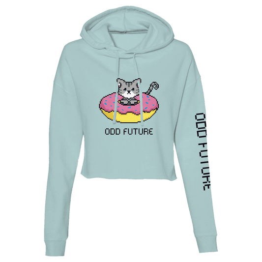 8-Bit Donut Cat Crop Hoodie - Sage-Odd Future
