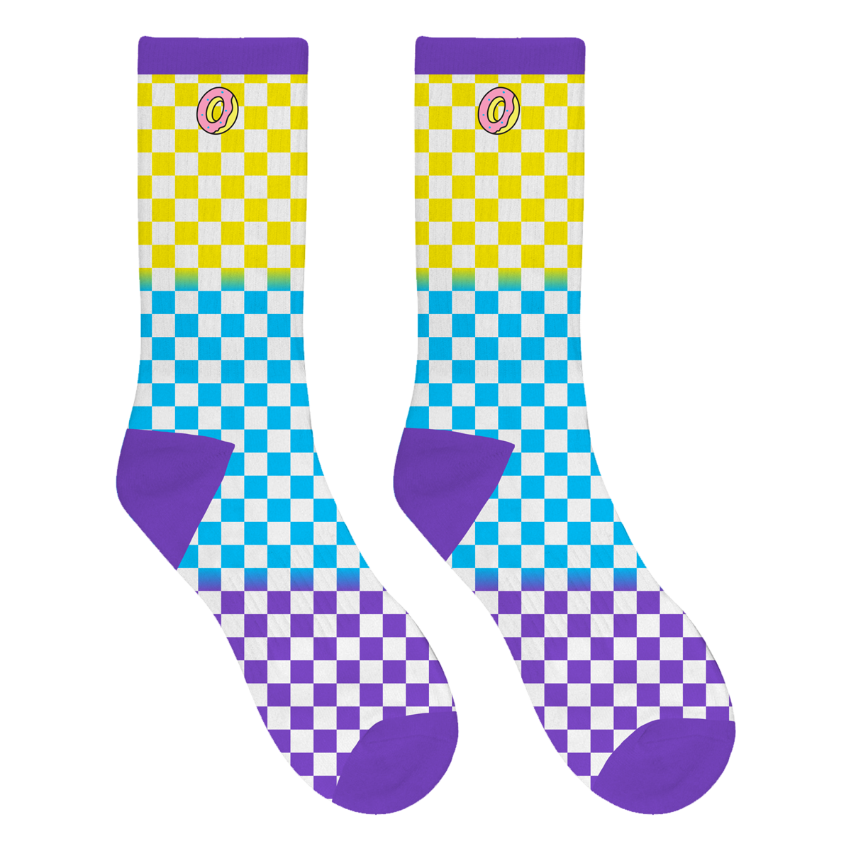 Donut O Checkerboard Socks - Yellow/Blue/Purple-Odd Future