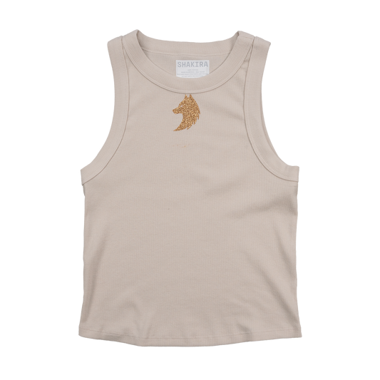 Bling Wolf Tank - Beige and Gold