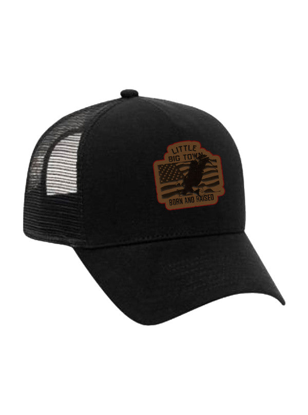 BORN AND RAISED BLACK TRUCKER HAT