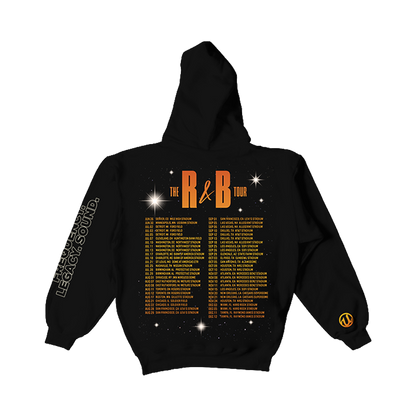Black hoodie with 'R&B Tour' design and tour dates on back