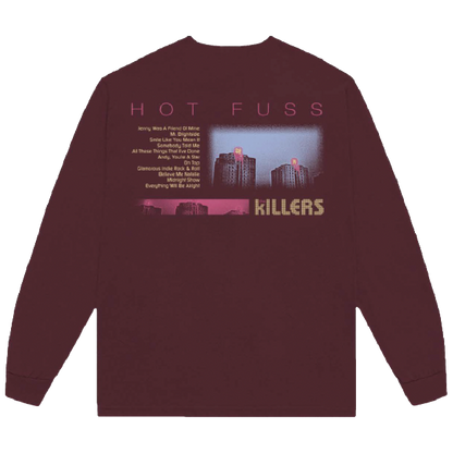 BURGUNDY HOT FUSS TRACKLIST LONG SLEEVE T-SHIRT
