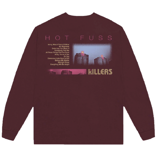 BURGUNDY HOT FUSS TRACKLIST LONG SLEEVE T-SHIRT