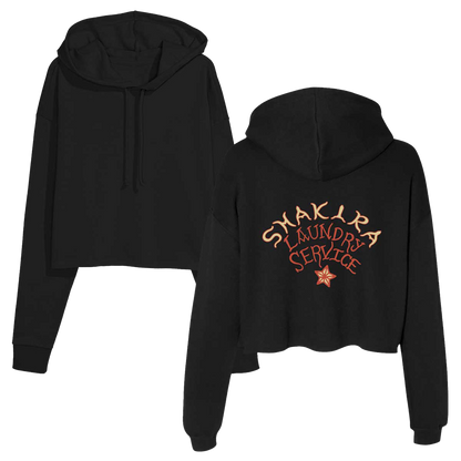 Laundry Service Logo Ladies Cropped Hoodie - Black